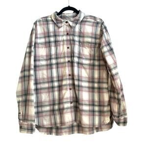 Carhartt  Roll Tab Long Sleeve, Purple/ Pink/ Ivory Plaid Button Down Top